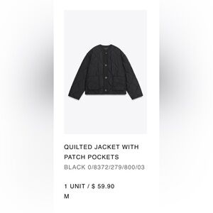 NWT Zara Quilted Jacket with Patch Pockets - Black